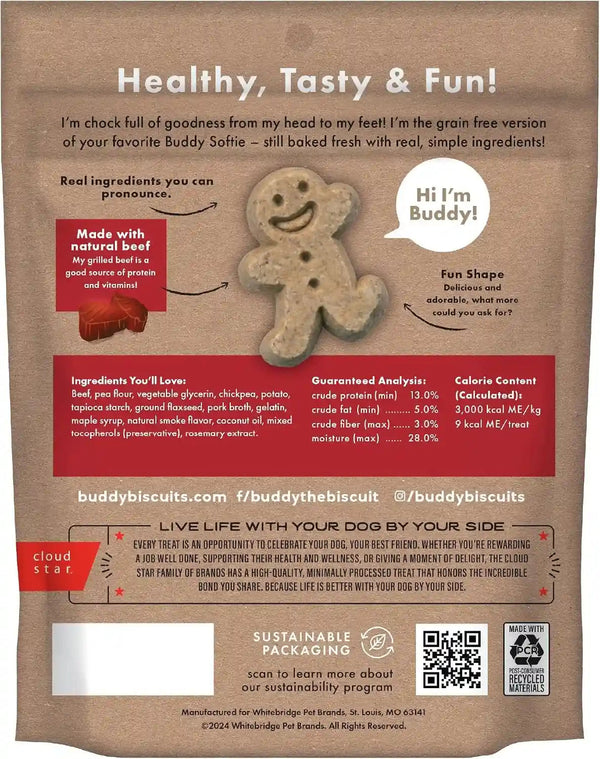 Buddy Biscuits Softies 5 Oz Pouch, Grain-Free Soft & Chewy, Natural Grilled Beef Flavor Dog Treats, Oven Baked in the USA2
