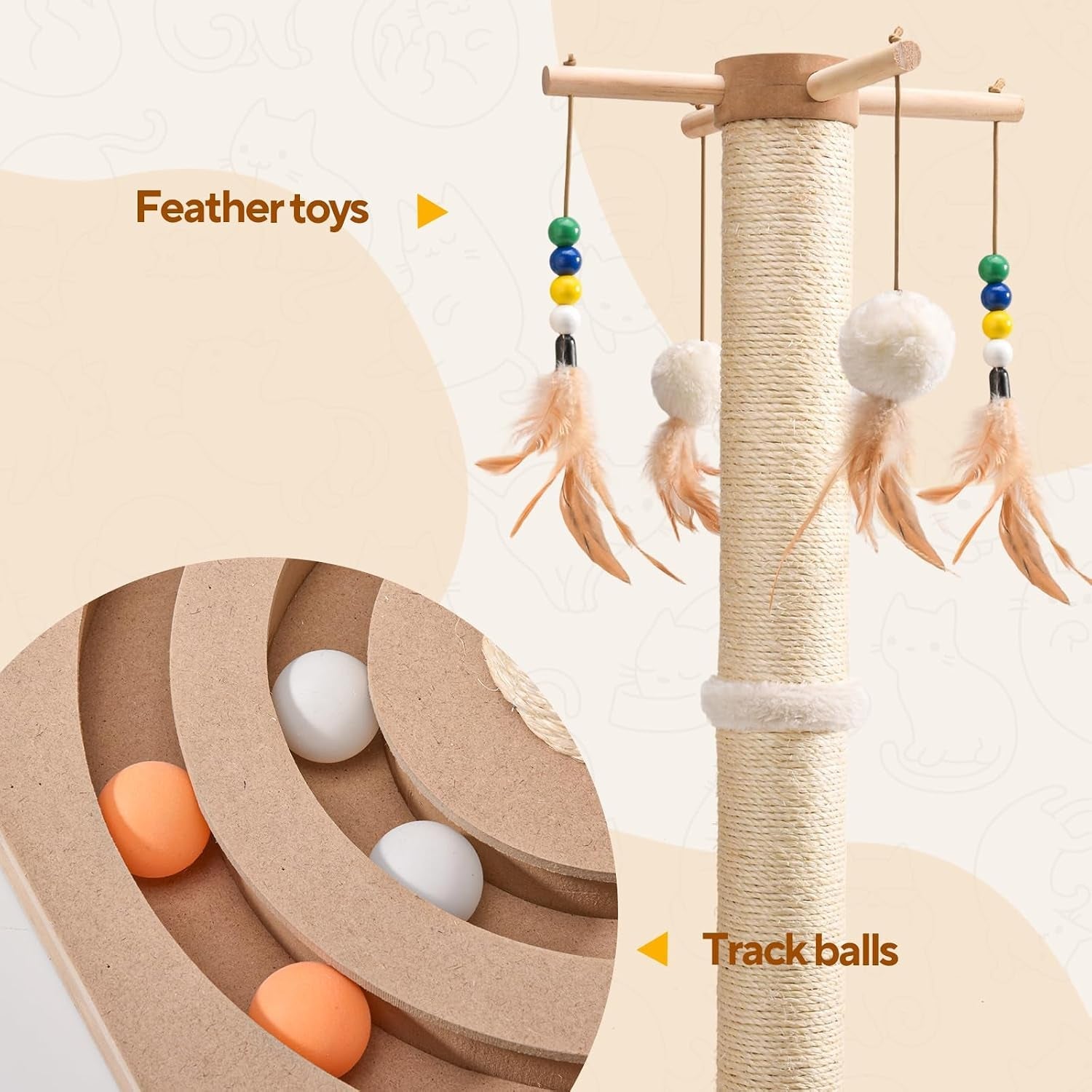 liflix-25-inches-cat-scratching-post-with-interactive-toys-sisal-cat-scratch-post-with-sturdy-ball-track-base-for-indoor-cats-and-kittens