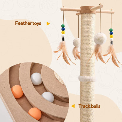 LIFLIX 25 Inches Cat Scratching Post with Interactive Toys, Sisal Cat Scratch Post with Sturdy Ball Track Base for Indoor Cats and Kittens3