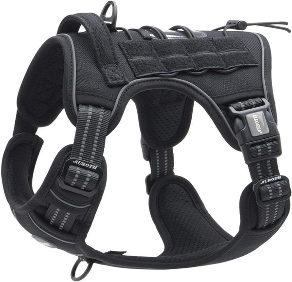 Auroth Tactical Dog Harness for Large Dogs No Pull Adjustable Pet Harness Reflective K9 Working Training Easy Control Pet Vest Military Service Dog Harnesses Army Yellow L45