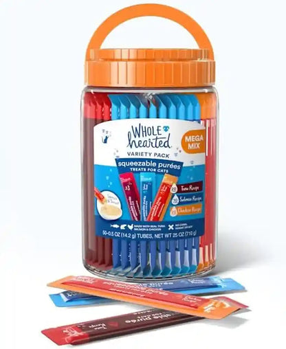 Wholehearted by Petco Squeezable Puree Cat Treat Variety Pack 0.5 Oz. Count of 501