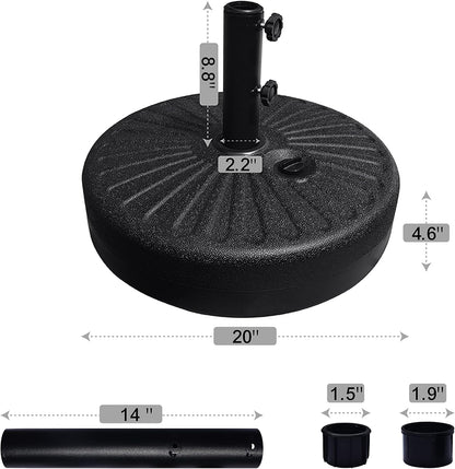USA 18" 82LBS Capacity Heavy Duty Patio Umbrella Stand, Water or Sand Filled Base, Rust-Free Outdoor Holder with 2 Adjustable Knobs for Backyard, Deck, Lawn, Poolside Fits 1.5"-1.9" Poles3
