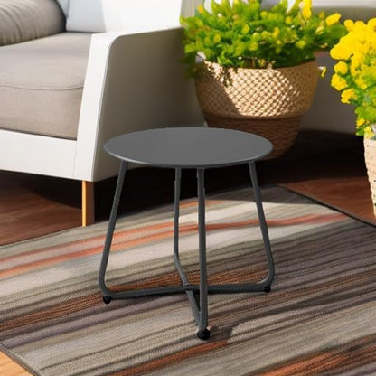 Patio Small Side Table Waterproof round Metal Steel Weather Resistant Portable Outdoor and Indoor End Table for Garden Balcony Yard, Black6