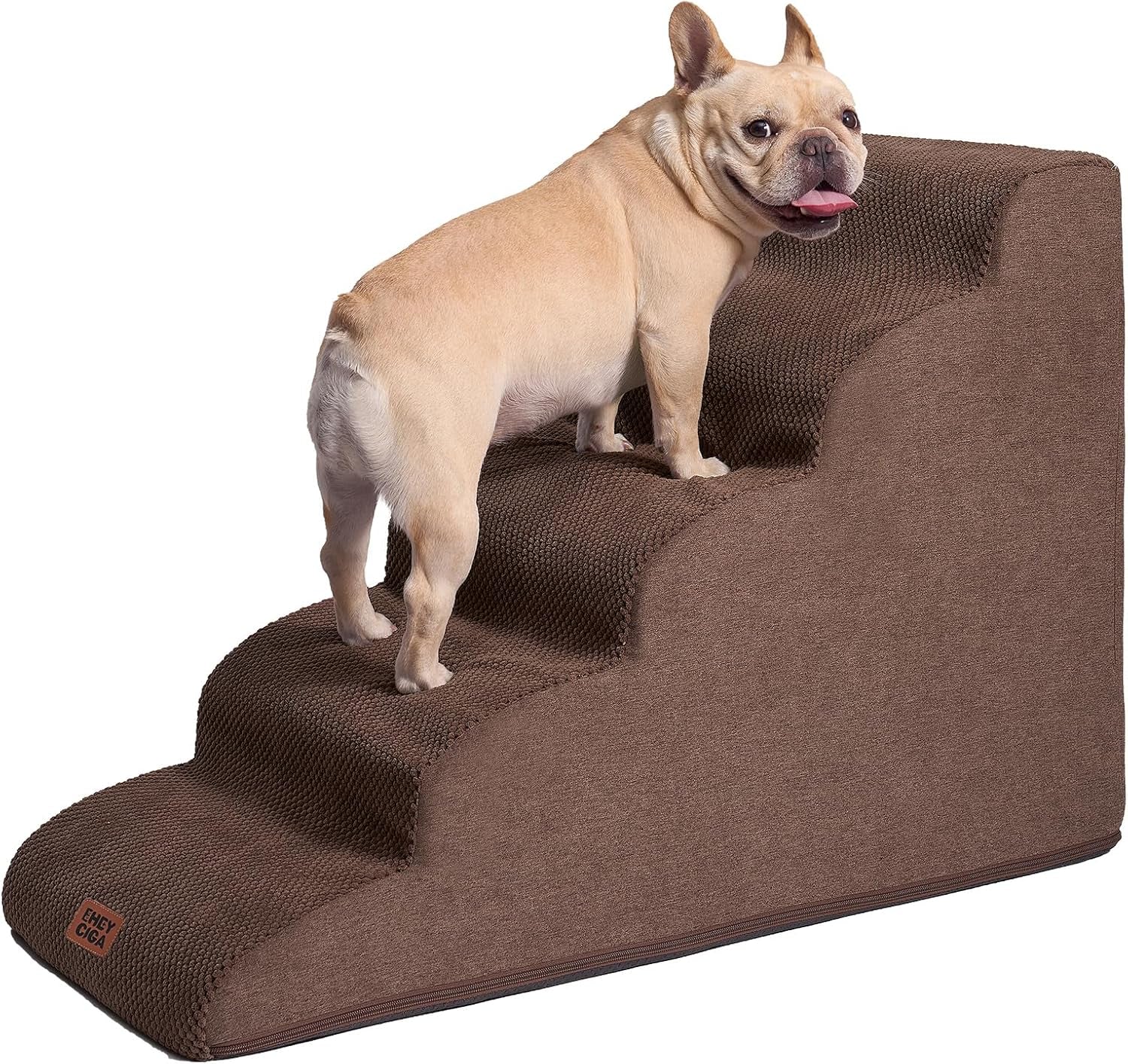 eheyciga-curved-dog-stairs-ramp-for-5-step-high-beds-22-6-h-dog-steps-33d-density-of-pure-foam-for-small-dogs-and-cats-pet-stairs-for-high-bed-climbing-non-slip-balanced-pet-step-indoor-grey