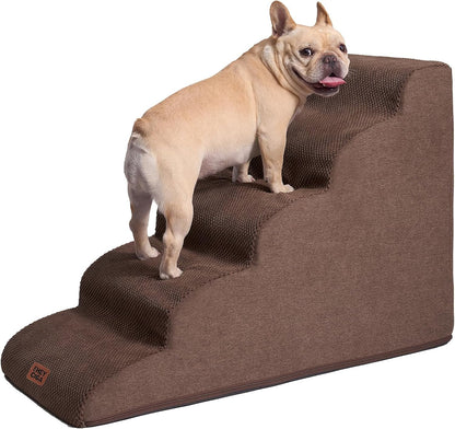 EHEYCIGA Curved Dog Stairs Ramp for 5-Step High Beds, 22.6" H Dog Steps | 33D Density of Pure Foam, for Small Dogs and Cats, Pet Stairs for High Bed Climbing, Non-Slip Balanced Pet Step Indoor, Grey30