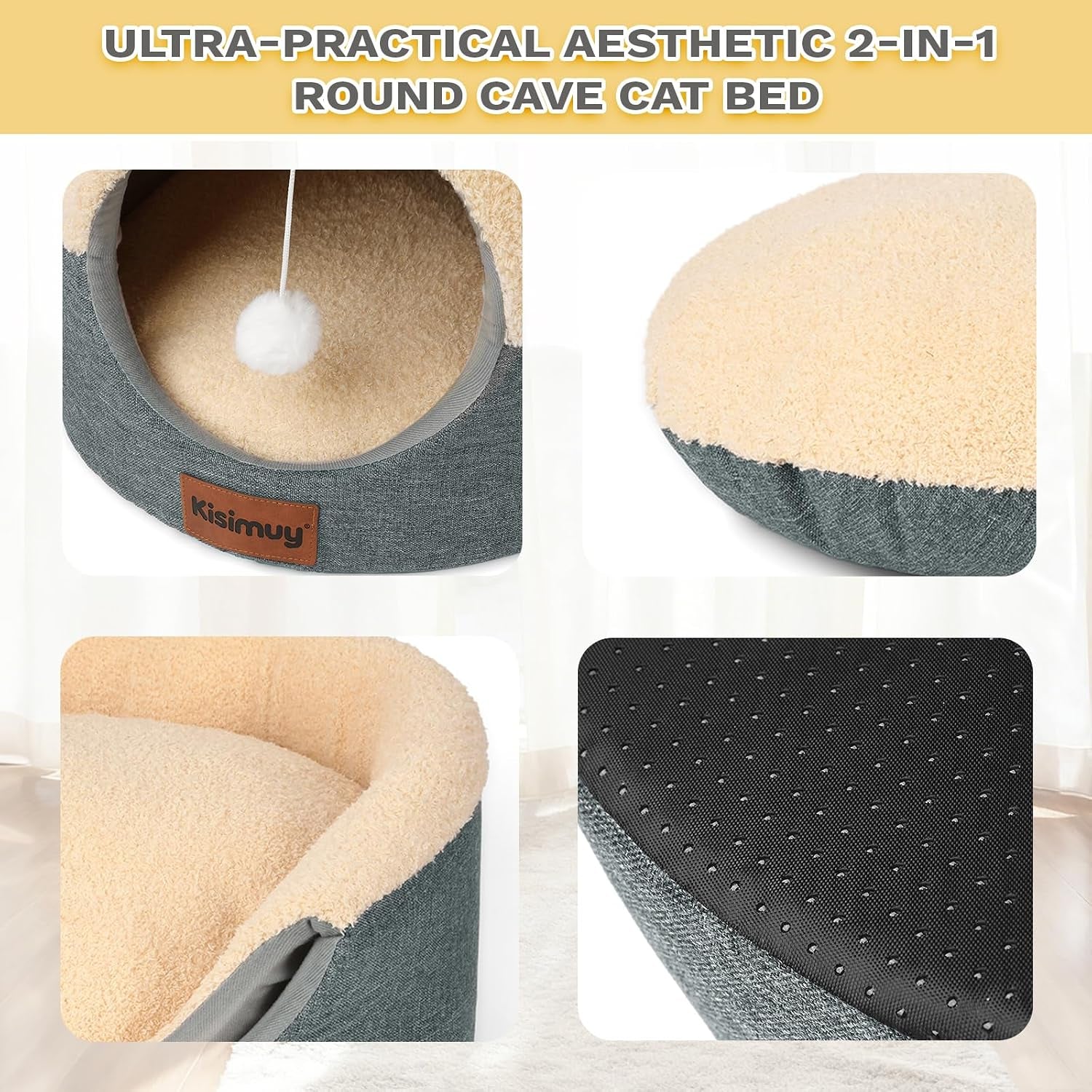 2-in-1-foldable-cat-bed-for-indoor-cats-cat-cave-sofa-bed-15-7d-x-13h-reversible-plush-linen-cushion-enclosed-cat-bed-hanging-cat-toys-non-slip-small-cat-house-grey