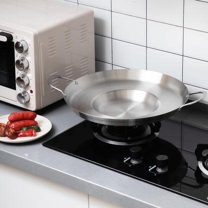 2 Pcs Stainless Steel Comal Frying Bowl Cookware 16 Inch Mexican Style Wok Inoxidable Concave Outdoors Stir Fry Discada Pan for outside Cooking6