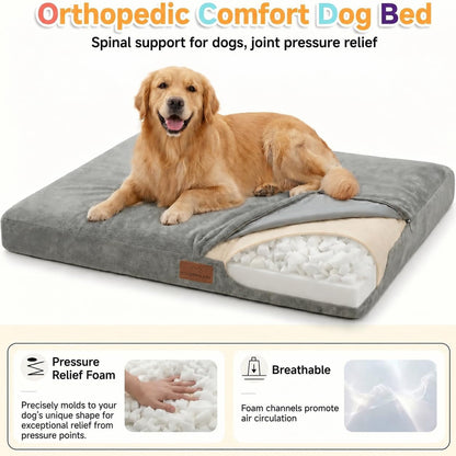 Orthopedic Dog Beds Large Sized Dog,Indestructible Crate Bed with Sponge and Memory Foam with Removable Washable Cover, Ultra Soft Surface & Non-Slip Bottom-35 X232