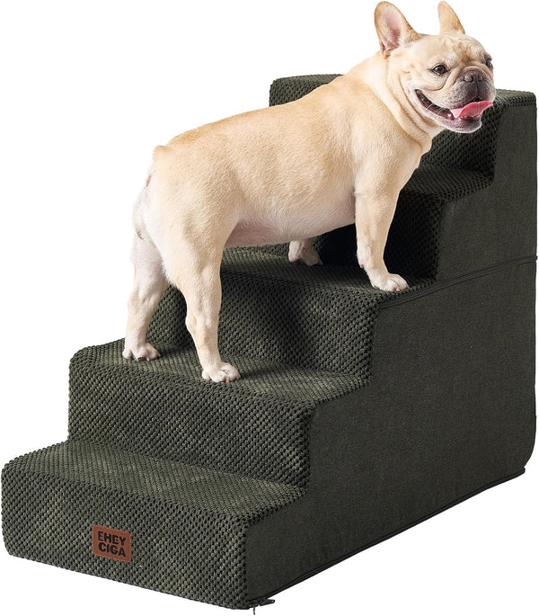EHEYCIGA Dog Stairs for Bed 18" H, Dog 4-Steps for High Bed, Olive Green | Pet Steps for Small Dogs and Cats, Non-Slip Balanced Pet Ramp Indoor9