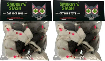 Smokey'S Stash Rabbit Fur Mouse Cat Toy 12 per Pack White and Gray Fuzzy Toys for Cats with Rattle Realistic Fake Mice (12)7