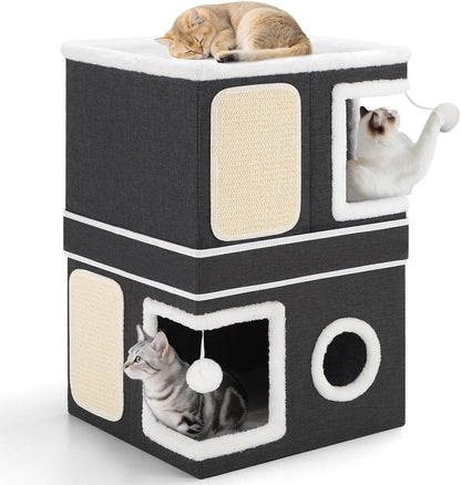 Shikha Cat House Bed for Indoor Cats with Fluffy Ball and Scratch Pad Grey | Foldable Large Cat Cave Hideaway with Cozy Condo, Hide and Seek Window, Holds up to 30LBS, All Season Reversible Cushion15
