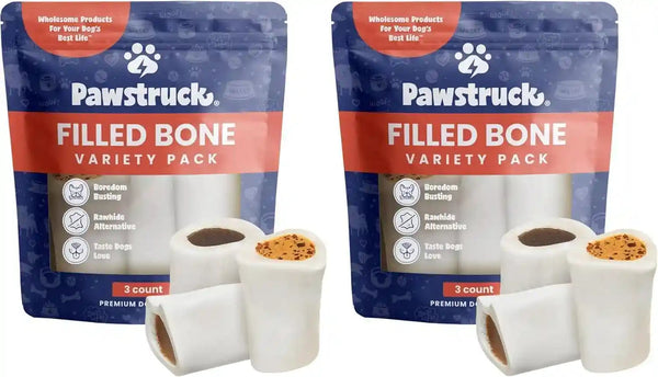 Pawstruck Large 5-6” Filled Dog Bones Variety Pack - Peanut Butter, Cheese & Bacon, Beef Flavors - Made in USA, Long Lasting Stuffed Femur Treat for Aggressive Chewers - Pack of 3, Packaging May Vary11