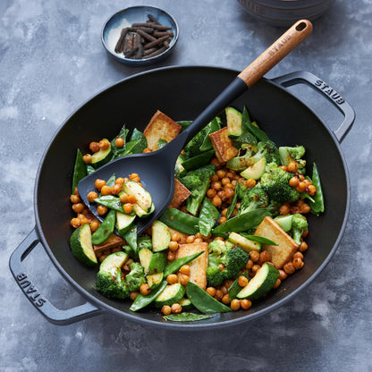 Staub Cast Iron Perfect Pan, Wok, Dutch Oven, 4.5-Quart, Serves 4-5, Made in France, Graphite Gray, Made in France4