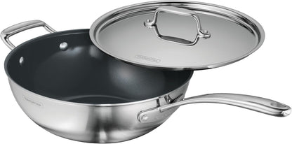 Utsava Tri-Ply Clad Stainless Steel 3.75-Quart Wok with Lid | Ceramic Non Stick Interior, Induction-Ready Cooking Pan1