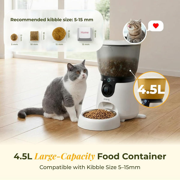 ARENTI Automatic Cat Feeder and Water Dispenser with Camera, 2K Adjustable View & Invisible Privacy Mode, 4.5L Cat Food Dispenser Fountain Combo, 5G/2.4G Wifi, 2-Way Audio, AI Alerts, Battery Backup3