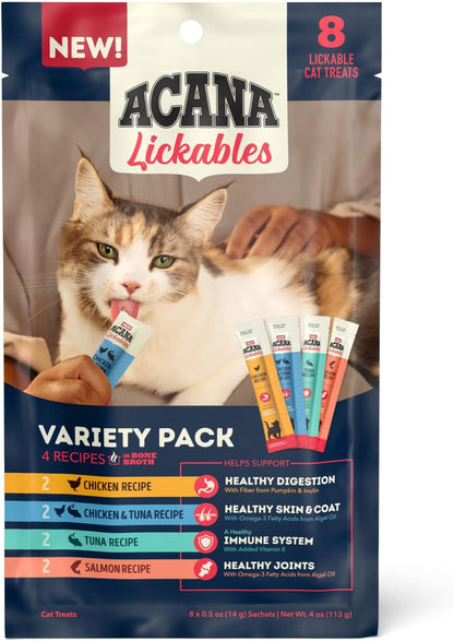 ACANA Lickables Cat Treats Variety Pack .5Oz. Tubes (8 Ct., 2 of Each) | High Protein, Skin & Coat, Immune Support1