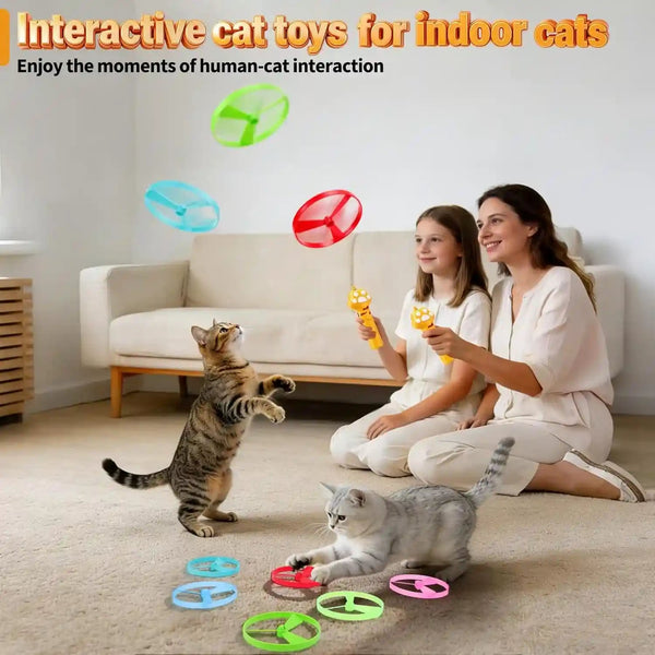BABORUI Cat Toy Disc Launcher, Rechargeable Interactive Cat Fetch Toy Launcher with 8 Flying Discs, Flying Enrichment Toys for Indoor Bored Kittens & Adult Cats (Yellow)8