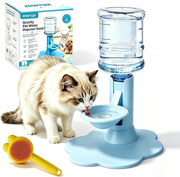 Gravity Cat Water Dispenser Stand - Spill-Proof, Gravity Self Refilling Cat & Dog Water Bowl, Anti-Tip Cat Water Bowl with Suction Base Keeps Water Clean and Fresh for Messy Pets，Blue1