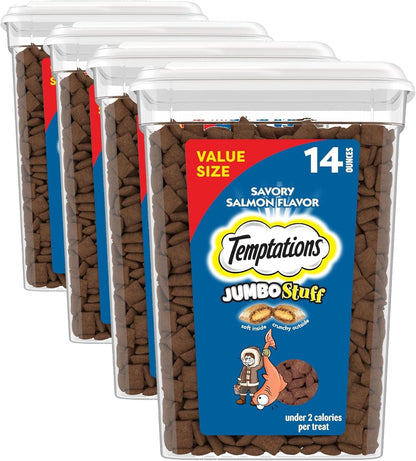 Temptations Jumbo Stuff Crunchy & Soft Cat Treats, Salmon, 14 Oz | Bigger than Classic Temptations, Crunchy Outside, Soft Inside, under 2 Calories per Treat, Stay-Fresh Resealable Tub13