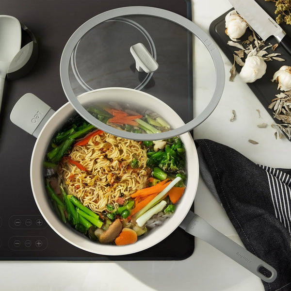 Leo Balance 12.75" Ceramic Nonstick Wok Pan with Glass Lid | 6.2Qt Flat Bottom Induction Stir Fry Pan, Recycled Aluminum, PFAS Free, Stay Cool Helper Handle, Spoon Rest Lid, Moonmist3