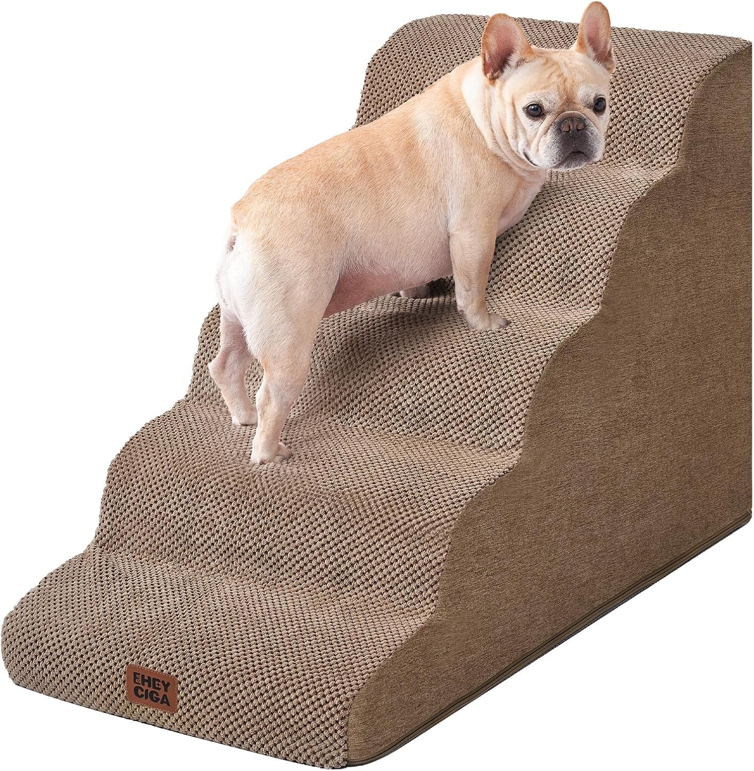 eheyciga-curved-dog-stairs-ramp-for-5-step-high-beds-22-6-h-dog-steps-33d-density-of-pure-foam-for-small-dogs-and-cats-pet-stairs-for-high-bed-climbing-non-slip-balanced-pet-step-indoor-grey
