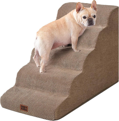 EHEYCIGA Curved Dog Stairs Ramp for 5-Step High Beds, 22.6" H Dog Steps | 33D Density of Pure Foam, for Small Dogs and Cats, Pet Stairs for High Bed Climbing, Non-Slip Balanced Pet Step Indoor, Grey45