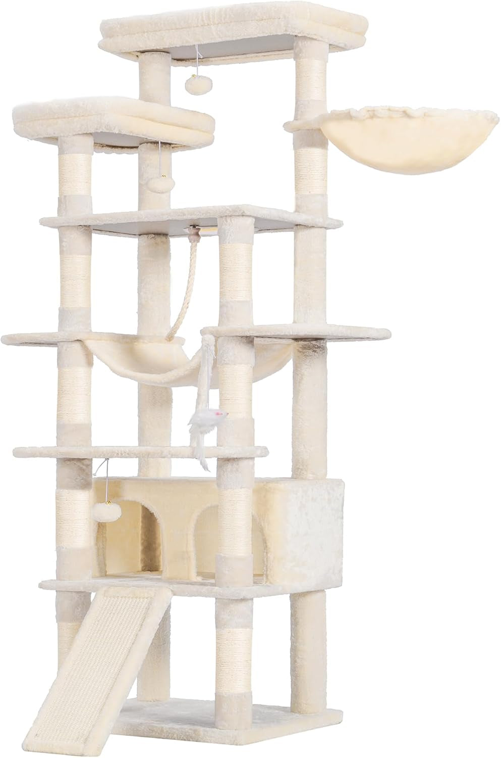 heybly-cat-tree-71-inch-tall-tower-for-indoor-cats-with-2-perches-hct034w-large-cat-furniture-with-2-big-condos-2-hammocks-basket-scratching-pad-multi-level-cat-condo-light-gray