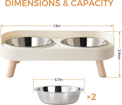 Loejan Elevated Cat Bowls Set - Raised Cat Food and Water Bowl Set with Non Slip Stand - Pet Feeding Station with 2 Stainless Steel Bowls with Splash Proof Guard2