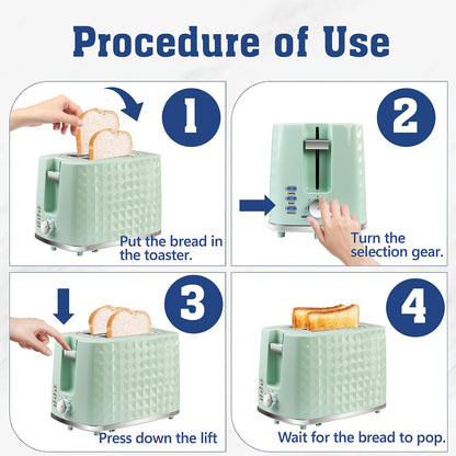 Toaster 2 Slices, Toasters Wide Slot, Bread Toaster with Cancel, Bagel, Defrost Function, Bagel Toasters with Removable Tray & 6 Temperature Settings, Green4