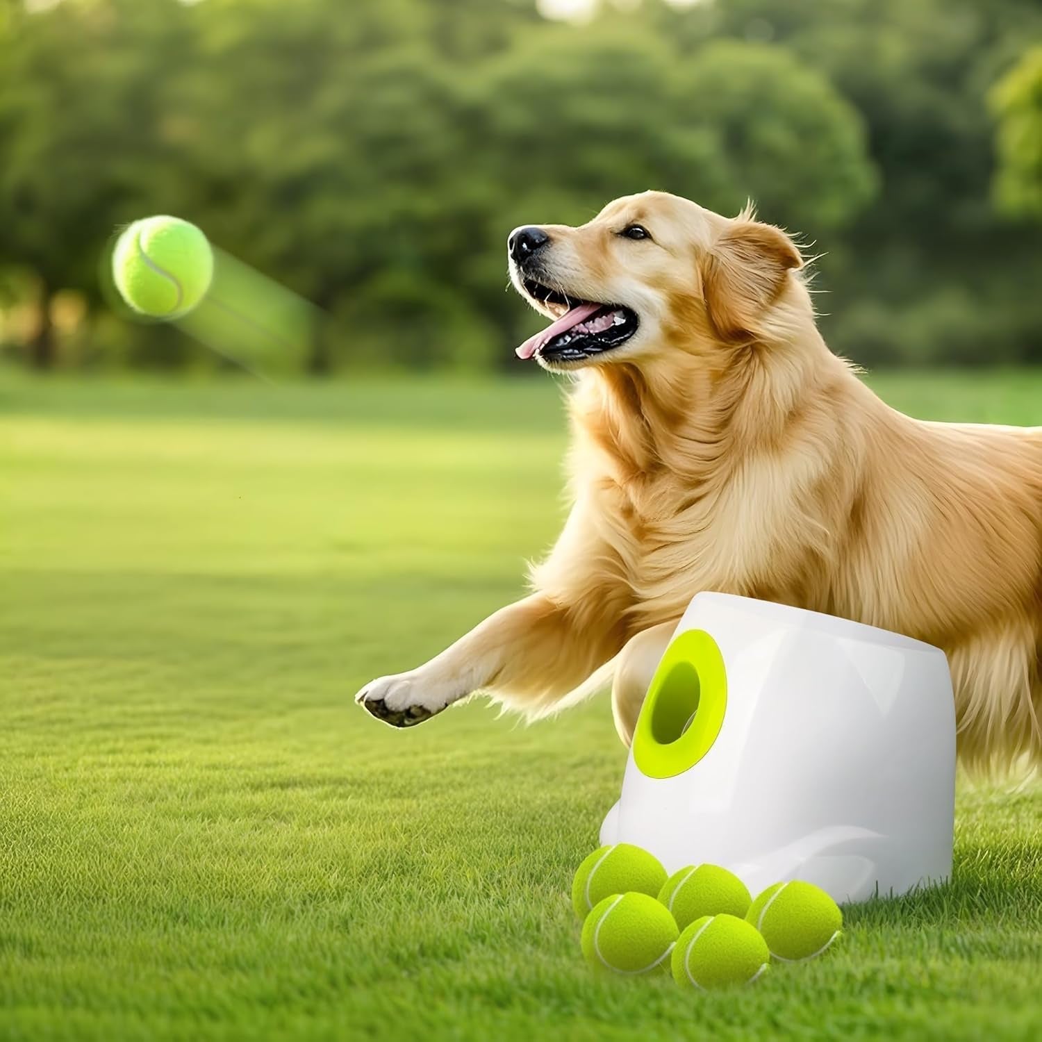 all-for-paws-automatic-dog-ball-launcher-interactive-fetch-toy-for-small-to-medium-dogs-pet-thrower-machine-for-indoor-outdoor-play-3-pcs-2-inch-balls-included