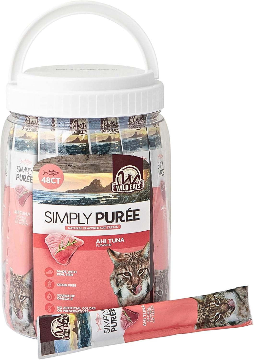 wild-eats-simply-puree-variety-pack-cat-treats-tub-48-servings-grain-free-all-natural-high-protein-recipe-no-artificial-additives-smooth-lickable-texture-easy-individual-portions-for-happy-felines