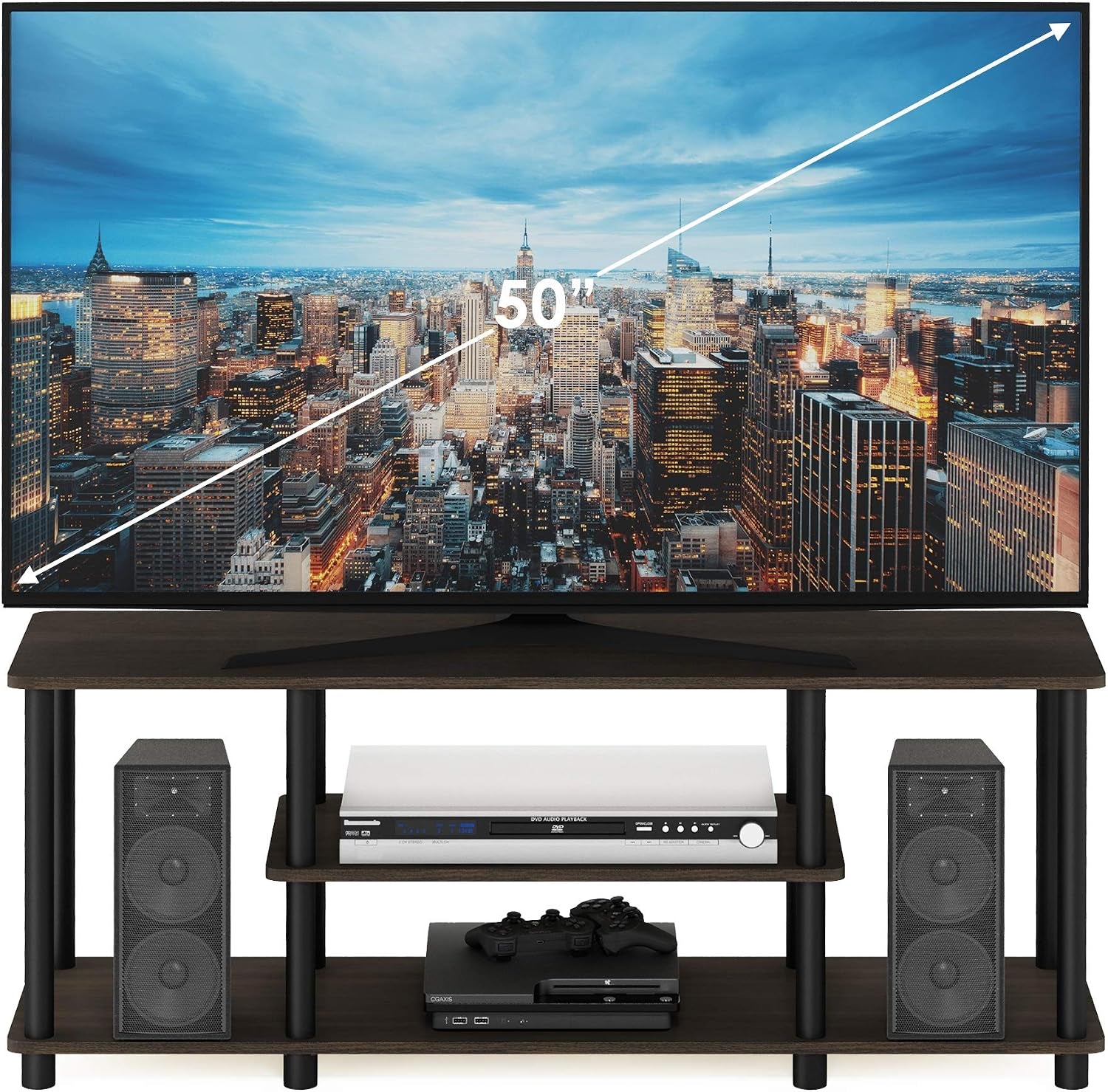 turn-n-tube-no-tools-3d-3-tier-entertainment-tv-stand-up-to-50-inch-tv-round-tubes-dark-brown-black-for-tv-up-to-50-inch-open-frame-rectangular-entertainment-center-with-storage-shelf-tv-console-for-living-room-bedroom