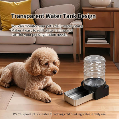 PAKEWAY 1.1 Gallon Gravity Water Dispenser for Cats and Small Dogs, Automatic Pet Waterer with Stainless Steel Bowl, Transparent Tank and 3 Filters, 4.1L2