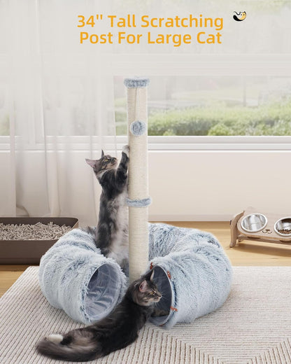 Aechonow 3-In-1 Cat Tunnel Bed, 34'' Cat Scratching Post for Indoor Cats | Fluffy Peekaboo Donut Hideout Toy for Pets, Rabbit, Ferret7