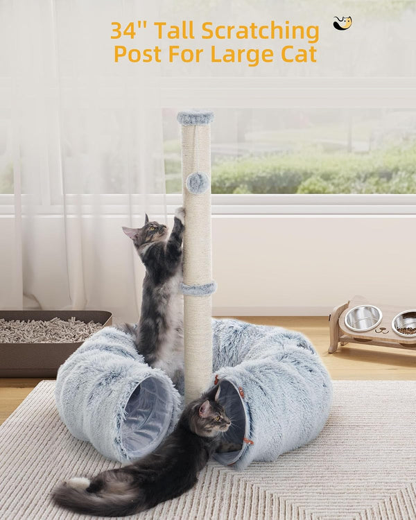 Aechonow 3-In-1 Cat Tunnel Bed, 34'' Cat Scratching Post for Indoor Cats | Fluffy Peekaboo Donut Hideout Toy for Pets, Rabbit, Ferret7