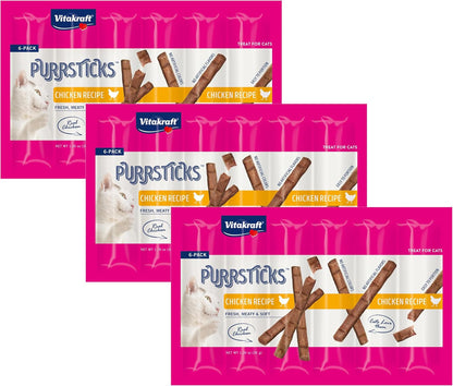 Vitakraft Purrsticks Meaty Cat Sticks - Chicken - Segmented and Breakable Meatstick - Deliciously Tender, 6 Count (Pack of 1)10