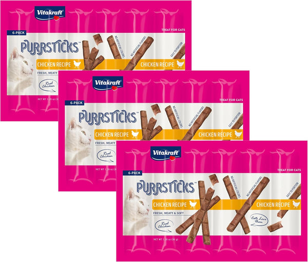Vitakraft Purrsticks Meaty Cat Sticks - Chicken - Segmented and Breakable Meatstick - Deliciously Tender, 6 Count (Pack of 1)10