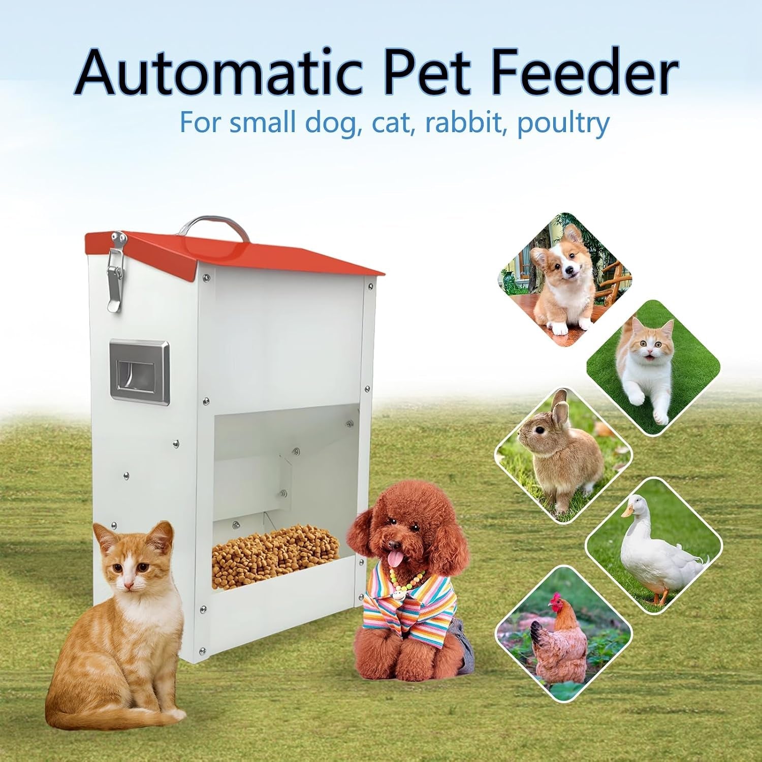 gravity-automatic-cat-feeder-galvanized-small-animal-feeding-trough-food-dispenser-for-cats-puppy-13l-outdoor-pets-feeder