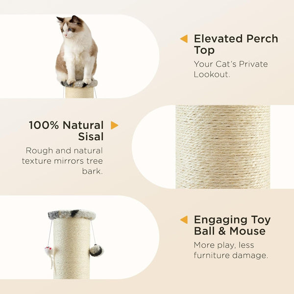 Joydeco Cat Scratching Post 38 Inches Heavy Duty and Thick Scratching Post Sisal Rope with Hanging Ball and Mice for Indoor Cats(Grey)5