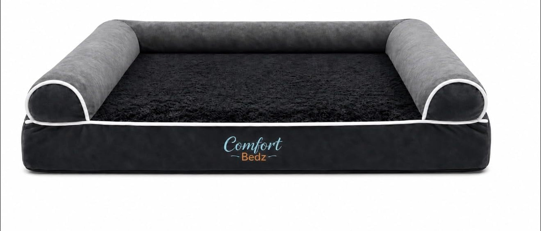orthopedic-dog-bed-plush-velvet-and-rabbit-fur-raised-bolster-sides-washable-cushion-non-slip-bottom-dark-gray