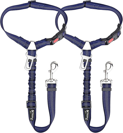 Slowton Dog Seat Belt for Car, 2 Pack Dog Car Harness Seatbelt Adjustable with Elastic Bungee Buffer, 2 in 1 Pet Car Leash Headrest Restraint Dog Reflective Safety Tether (Black, Headrest+Clip)14