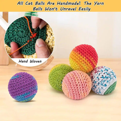 Retro Shaw Cat Toys Balls, Yarn Cat Ball with Bell Inside, Interactive Kitten Toys for Indoor Bored Cats, Handmade Crochet Kitty Ball 6 Pack4