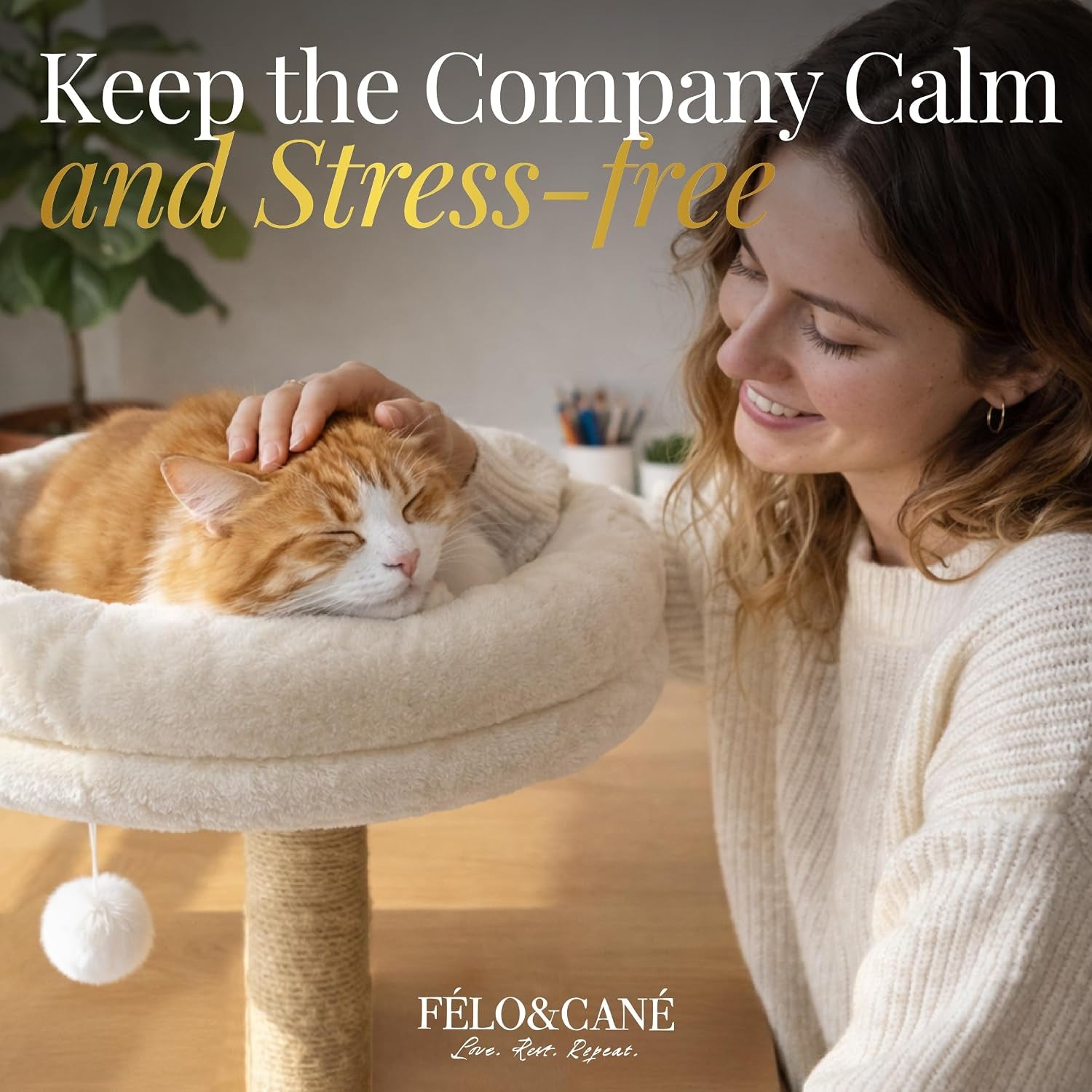 felo-cane-desk-cat-bed-with-scratching-post-toy-ball-space-saving-clamp-on-cat-hammock-for-desk-elevated-cat-perch-for-work-from-home-sturdy-metal-frame-soft-plush-cushion-up-to-11-lbs