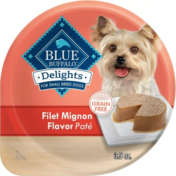 Blue Buffalo Delights Variety Pack Natural Grain Free Wet Dog Food for Small Breed Dogs (Top Sirloin Flavor Paté and Grilled Chicken Flavor Paté) with Natural Ingredients, 3.5-Oz. Each (12 Cups)16
