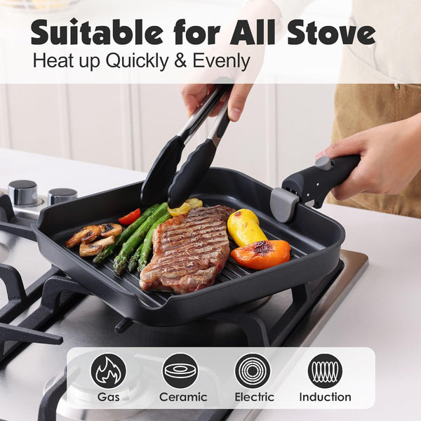 17 Piece Nonstick Detachable Handle Pots and Pans Set Black | Removable Handle Cookware Set, Induction Cookware Set with Removable Handle, Healthy Non Stick for RV, Dishwasher ＆ Oven Safe6