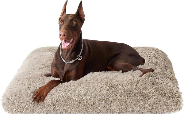 EHEYCIGA Fluffy Dog Crate Bed for Extra Large Dogs, Plush Faux Fur Pad, Calming anti Anxiety XL Bed for Crate, Washable Soft Warm Dog Mat with Non-Slip Bottom, Grey11