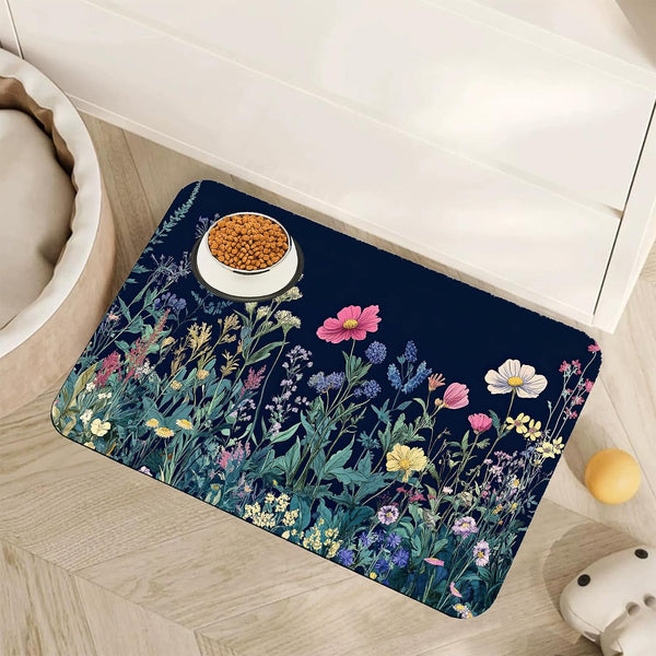 Fish Boho Dog Food Mat for Floors,Ocean Absorbent Quick-Dry Pet Feeding Mat,Cat Dog Bowl Mats for Food and Water,Non-Slip Pet Accessories Supplies 12"X20"24