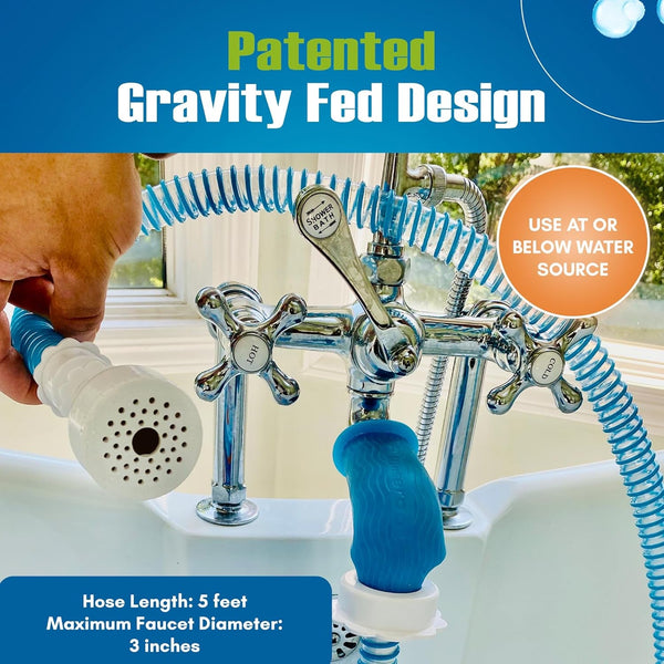 Rinseroo Slip-On Bathtub Faucet Sprayer Attachment. Ultra-Flex Dog Shower Hose Adapter Portable Hose Attachment with Sprayer Pet Showerhead Attach Tub Spout 5 Foot Hose. No Install for Speedy Washing4