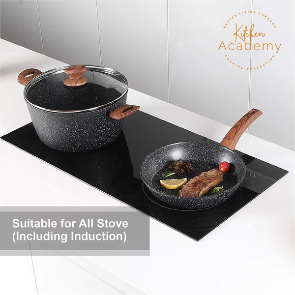 Pots and Pans Set Non Stick, 12Pcs Induction Cookware | Nonstick Kitchen Cookware Set, Black Granite Cooking Pans, PFOS & PFOA Free, Easy Food Release, Fast & Even Heating3