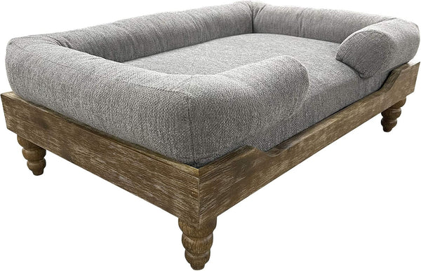 Large Washed Oak Dog Bed - Farm House Style - for Dogs 50 Lbs and under - Orthopedic Memory Foam - Carved Wooden Legs - Luxury Pet Sofa1